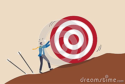 Missed target, failure or obstacle, difficulty in work that hard to achieve target or set too high or unrealistic goal concept, Vector Illustration