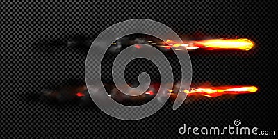 Missile effect, rocket fire trails with smoke Vector Illustration