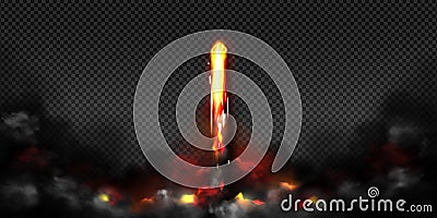 Missile effect rocket launch fire trail with smoke Vector Illustration