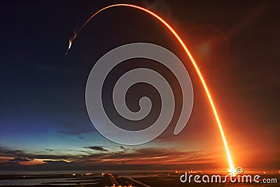 Missile launch at night. Stock Photo