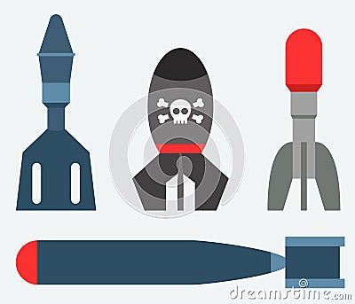 Missile rocket set icon vector illustration cartoon isolated bomb flat style background threat Vector Illustration