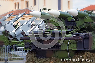 Missile system on the mobile launch pad Stock Photo