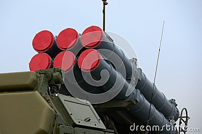Missiles of the Russian self-propelled medium-range surface-to-air missile system Buk-M3 Editorial Stock Photo