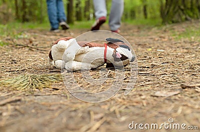 Missing child. Abandoned toy. Loneliness. Stock Photo