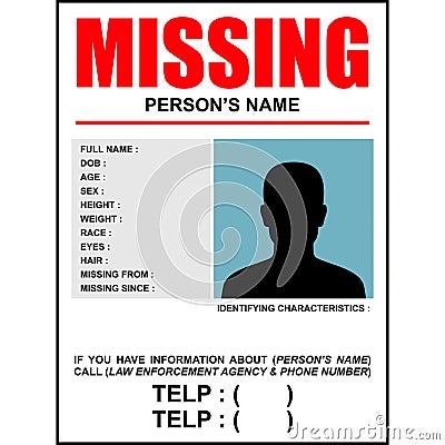 Missing person poster portrait format 2 Vector Illustration