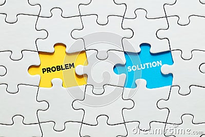Missing puzzle pieces with the opposite words problem and solution. Problem solving in business Stock Photo