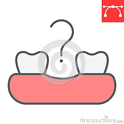 Missing tooth color line icon, dental and stomatolgy, loose tooth sign vector graphics, editable stroke filled outline Vector Illustration