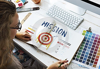 Mission Arrow Target Goals Business Dart Graphic Concept Stock Photo