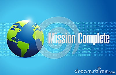 mission complete binary globe sign concept Cartoon Illustration