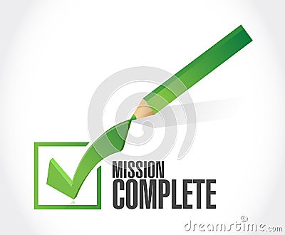 mission complete check sign concept Cartoon Illustration