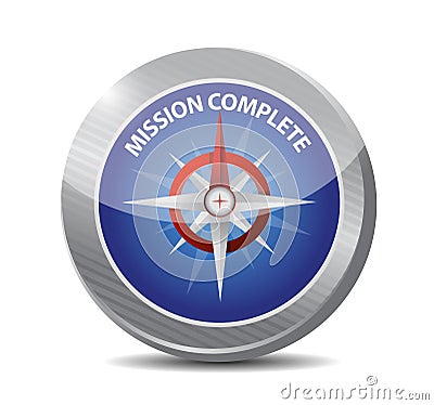 mission complete compass sign concept Cartoon Illustration