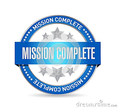 mission complete stamp sign concept Cartoon Illustration