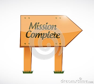 mission complete wood sign concept Cartoon Illustration
