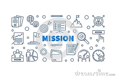 Mission outline blue horizontal banner in thin line style Vector Illustration