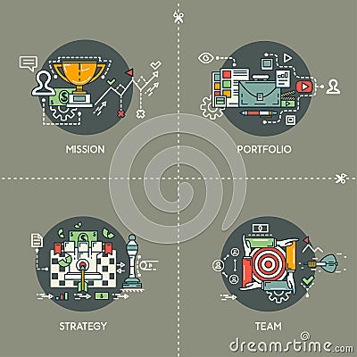 Mission, Portfolio, Strategy, Team Vector Illustration