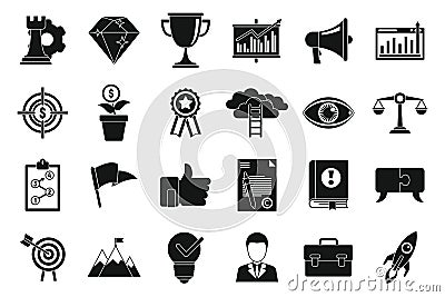 Mission quality icons set, simple style Vector Illustration