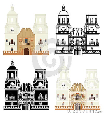 Mission San Xavier del Bac, USA Vector Illustration