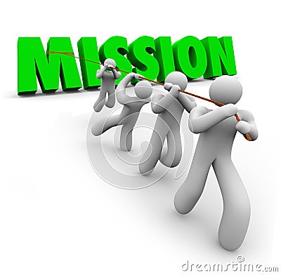 Mission Team Pulling Together Achieve Goal Objective Task Stock Photo