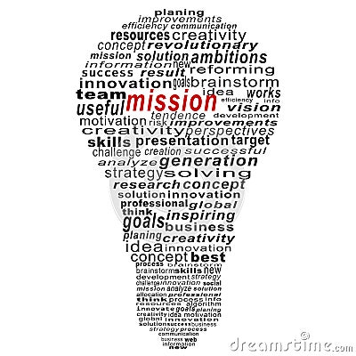 Mission text collage Composed in the shape of bulb Stock Photo