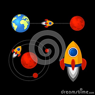 Mission to Mars Icons Set. Vector Vector Illustration