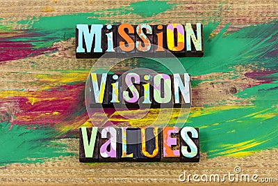 Mission vision values purpose believe business integrity trust planning Stock Photo