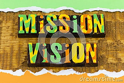 Mission vision values business goals strategy action success Stock Photo