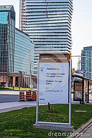 Mississauga Celebration Square Sign On Burnhamthorpe Road Editorial Stock Photo