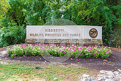 Mississippi Department of Wildlife, Fisheries and Parks sign outside of headquarters in Jackson, MS. MDWFP Editorial Stock Photo