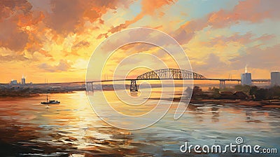 Mississippi Melodies: A Mesmerizing Impressionist Tapestry of River Rhythms Stock Photo