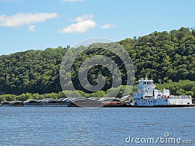 Mississippi River Tugboat and Barges Stock Photo