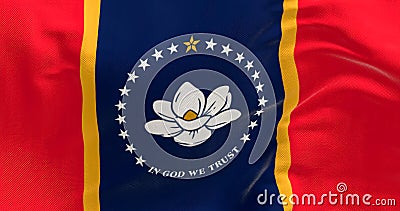 Close-up of the Mississippi state flag fluttering in the wind Cartoon Illustration