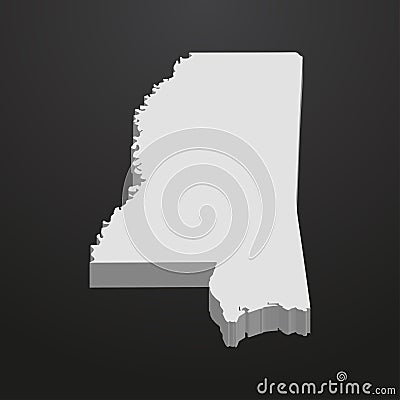 Mississippi State map in gray on a black background 3d Stock Photo