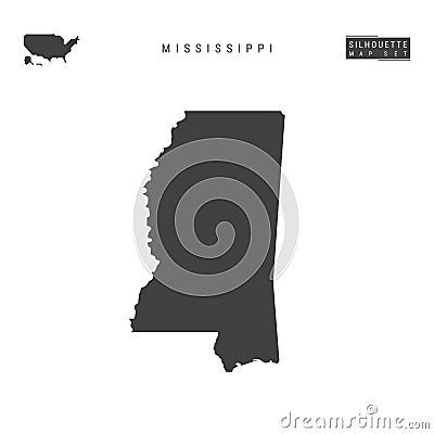 Mississippi US State Vector Map Isolated on White Background. High-Detailed Black Silhouette Map of Mississippi Vector Illustration