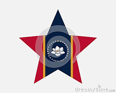 Mississippi Star Flag. MS USA Five Point Star Shape State Flag. Mississippian US Banner Icon Symbol Vector Vector Illustration