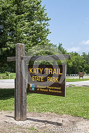 Missouri Katy Trail state park sign Editorial Stock Photo