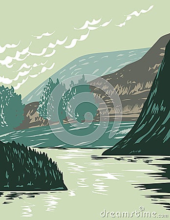 Missouri River in Missouri Breaks Located in Upper Missouri River Breaks National Monument in Montana USA WPA Poster Art Vector Illustration