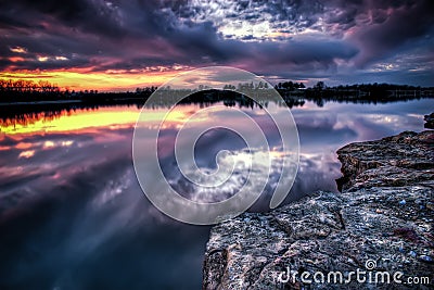 Missouri Sunset over a Lake Stock Photo