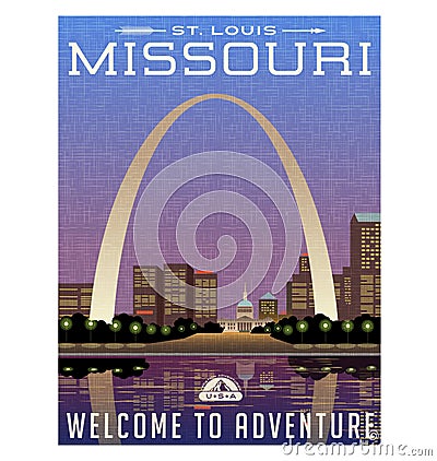 Missouri, United States travel poster or luggage sticker Vector Illustration