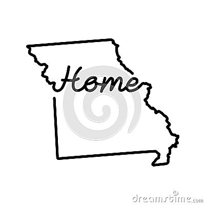 Missouri US state outline map with the handwritten HOME word. Continuous line drawing of patriotic home sign Vector Illustration
