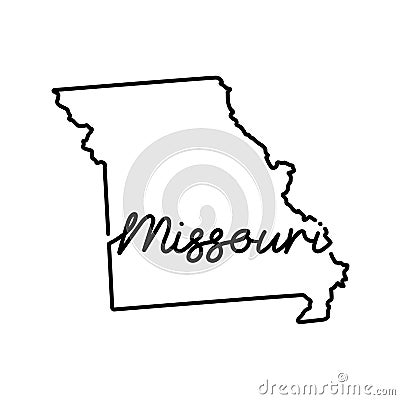 Missouri US state outline map with the handwritten state name. Continuous line drawing of patriotic home sign Vector Illustration