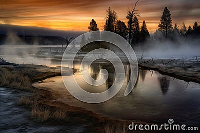 Mist in beautiful Yellowstone National Park Stock Photo