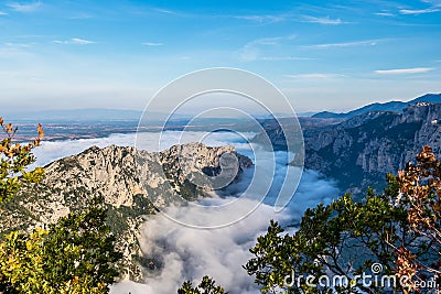 Mist hanging over Verdon Gorge, Gorges du Verdon in French Alps, Provence,France Stock Photo