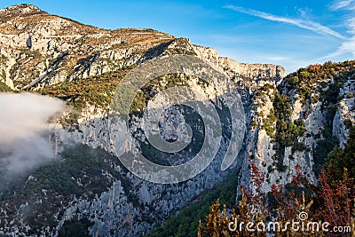 Mist hanging over Verdon Gorge, Gorges du Verdon in French Alps, Provence,France Stock Photo