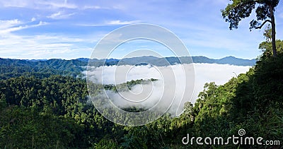 The mist sea with mountain backgorund at Phanoen Thung Camp, Phetchaburi Province Thailand. Stock Photo