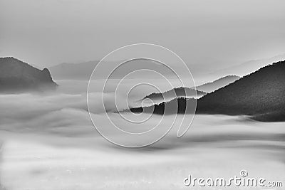 Mist in the valley like a chinese painting Stock Photo