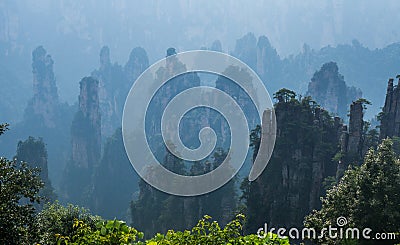 Fog in the Zhangjiajie Mountains Stock Photo