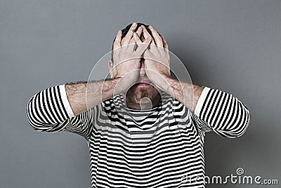 Mistake concept for disturbed middle age man Stock Photo