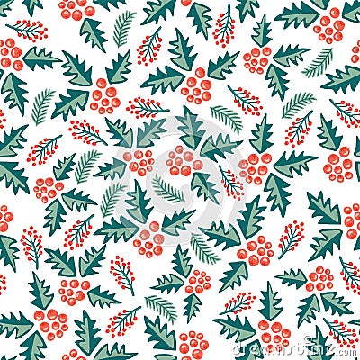 Misteltoes seamless vector pattern on a white background. Vector Illustration