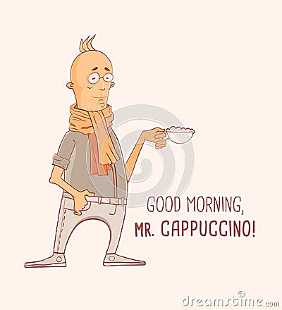 Mister Cappuccino Coffee Cartoon Illustration