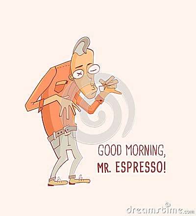 Mister Espresso Coffee Cartoon Illustration